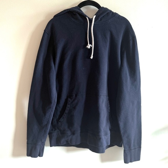 J.Crew Vintage Fleece Hoodie Navy Blue Pullover Sweatshirt Large 100% Cotton - Picture 1 of 7